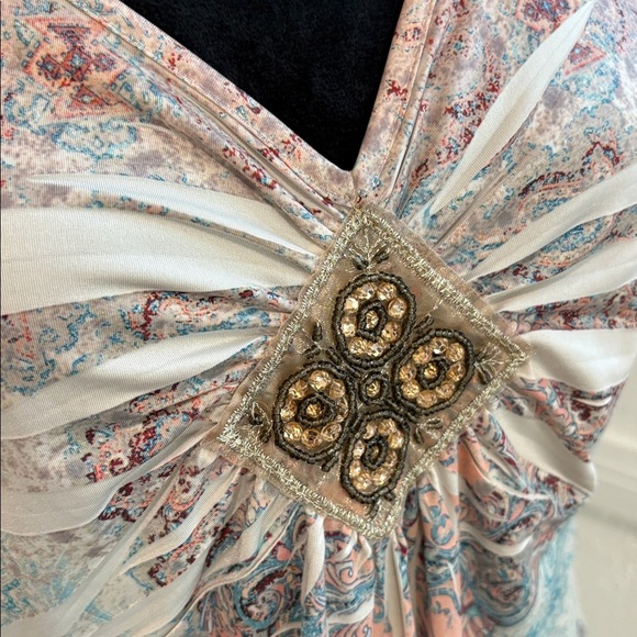 Y2K Boho Bohemian Short Sleeve Blouse Size Small Indie - Picture 7 of 9